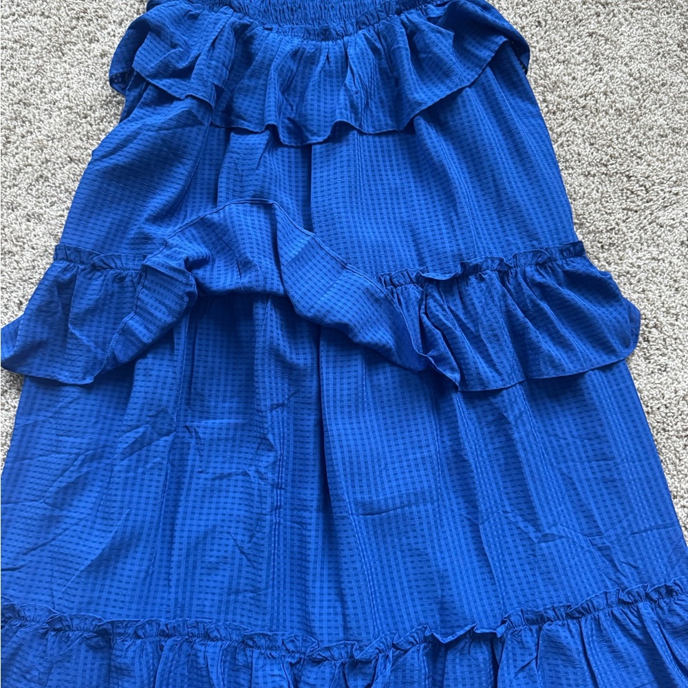 Women’s Blue Smocked Tiered Maxi Dress Spaghetti Strap Spring Size Medium NWT - Picture 7 of 11